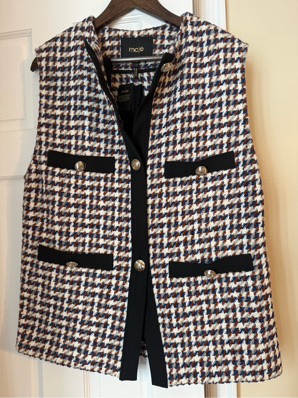 NWT Maje Houndstooth Tweed Vest Size 38